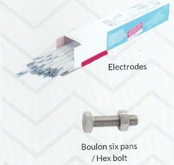 Électrodes de soudure et boulon six pans